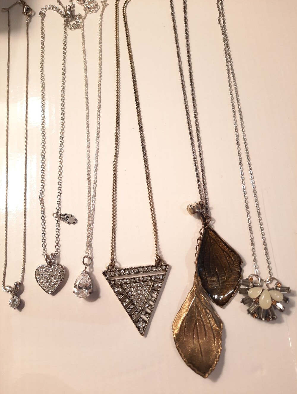 Silver-tone Women's Necklace Set with Clear and Cream Pendants